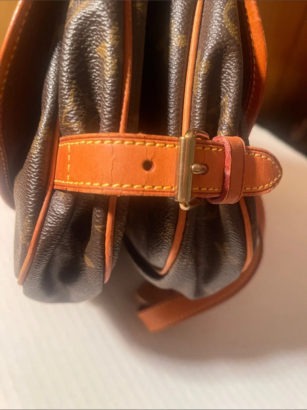Louis Vuitton Brown Monogram Canvas Crossbody with Tan Leather Strap